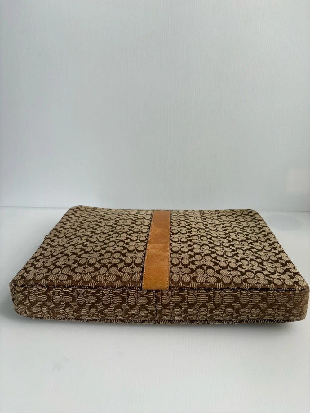 Coach Brown Signature Canvas Laptop Sleeve with Tan Stripe